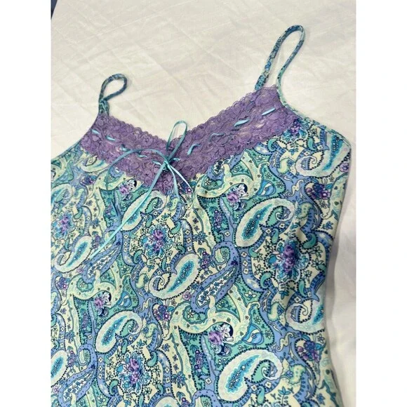 Secret Treasure Sleepwear Slip Dress Womens Size Medium M Floral blue lace prett - Picture 8 of 10